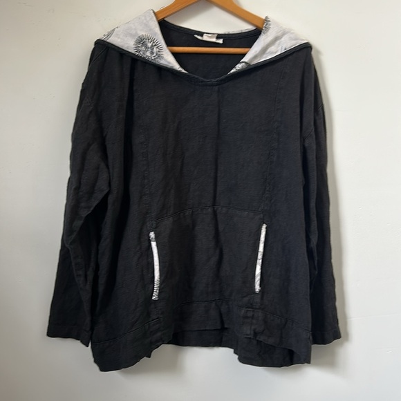 Camille and Co 100% Linen L Black Hooded Pullover Whimsigoth USA Made Natural - Picture 3 of 16